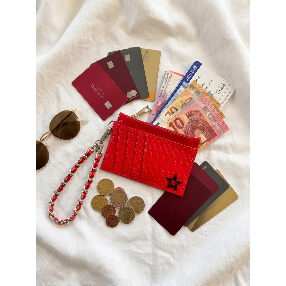 Tarjetero Monedero premium — bolsa personalizada con letras metálicas